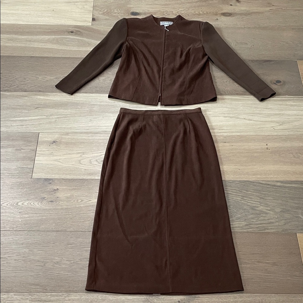Norton McNaughton Brown 2 Piece Jacket Blazer & Skirt Suit Set Size 8P